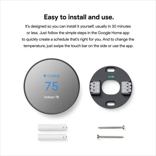 KIT: Google Nest G4CVZ Smart Thermostat Wifi Color: Charcoal (Black) GA02081-US
