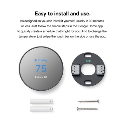 KIT: Google Nest G4CVZ Smart Thermostat Wifi Color: Charcoal (Black) GA02081-US