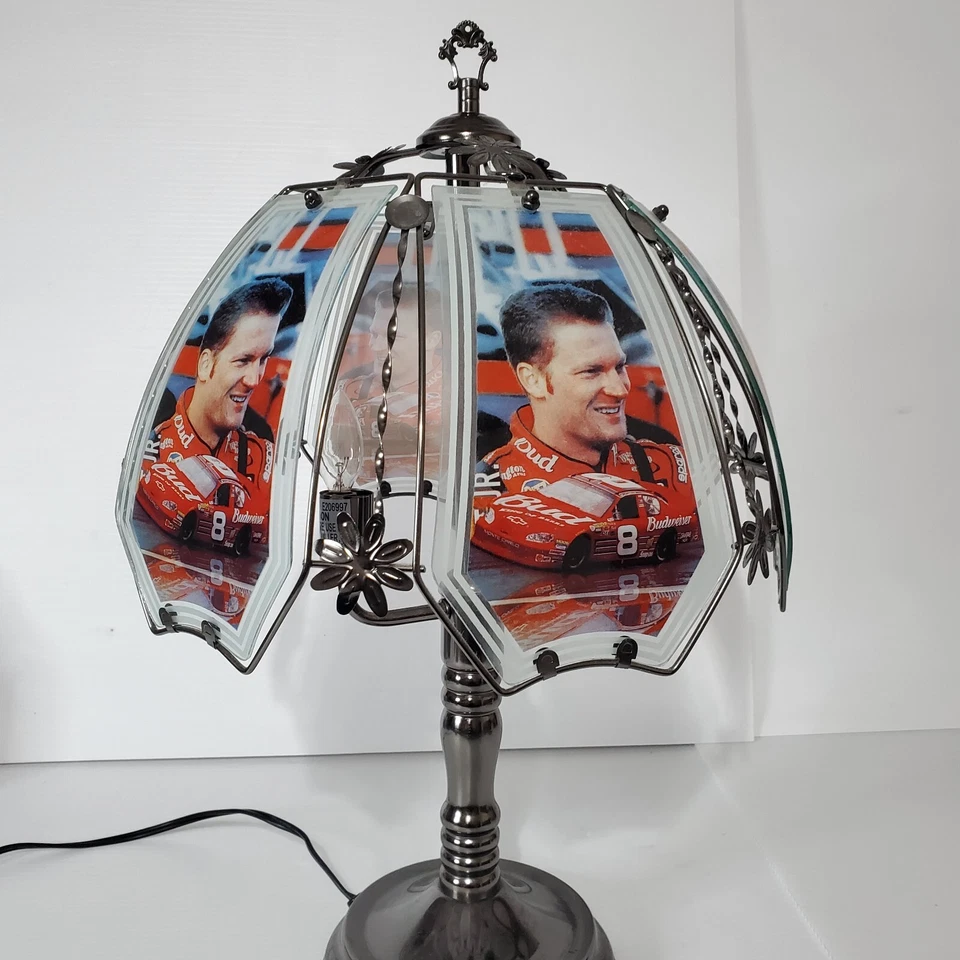 Vintage Dale Earnhardt Jr 3 Way Touch Lamp Light Glass 6 Panel Nascar Man Cave  - Image 2 of 4