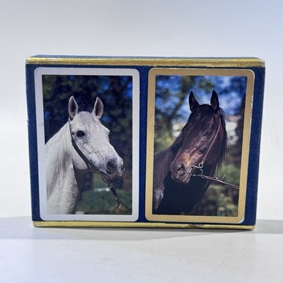Vintage Congress Playing Cards In Blue Velvet Box Horses Equestrian No Jokers
