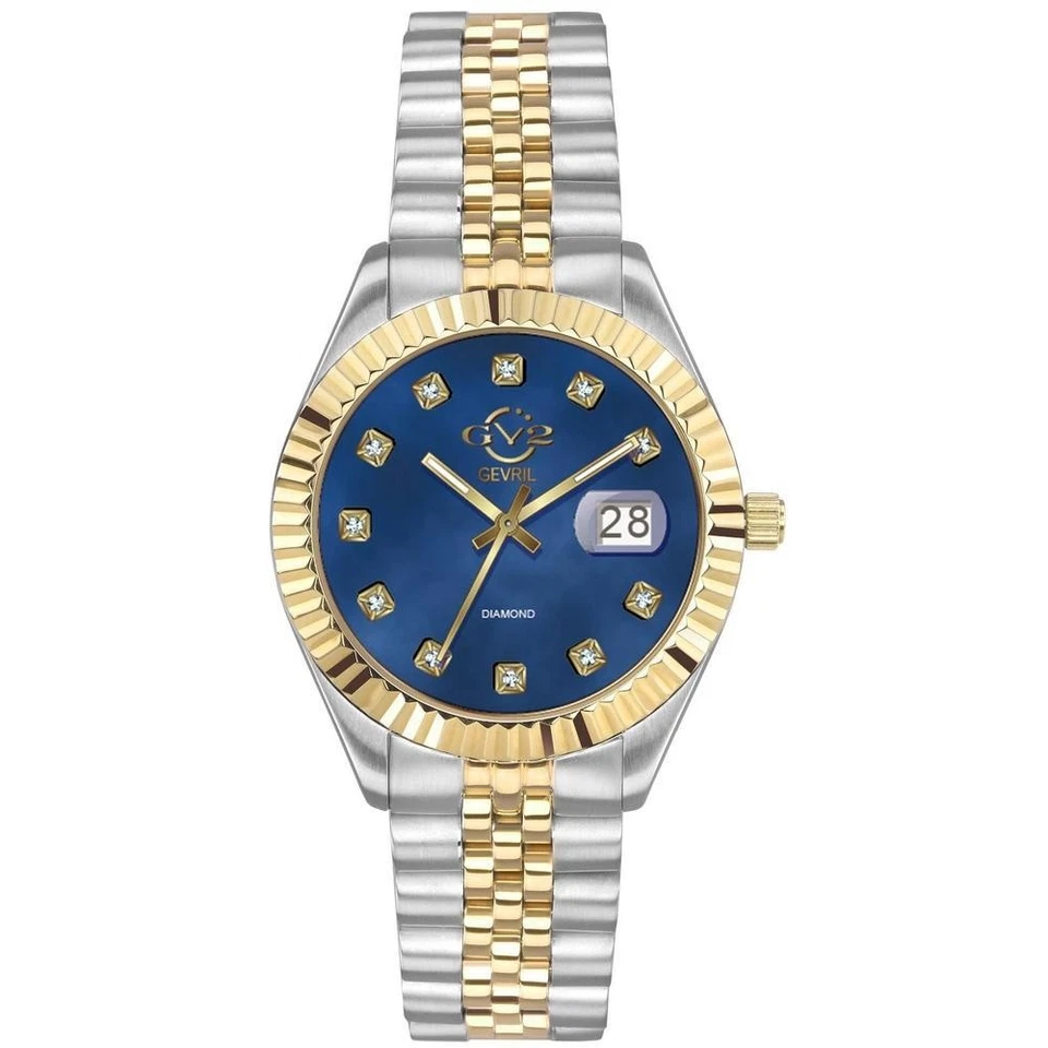 GV2 by Gevril Women's Naples 12406 Blue MOP Dial Diamond Two-Tone Swiss Watch