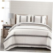 Farmhouse Stripe Reversible Cotton Quilt Size 3 Piece California King Black