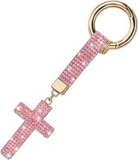 Bling Car Keychain, Crystal Rhinestone Cross Vehicle Key Chain for Color: Pink