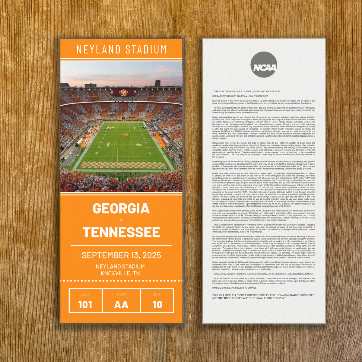 2025 TENNESSEE Volunteers Football Custom Replica Ticket Stub Any