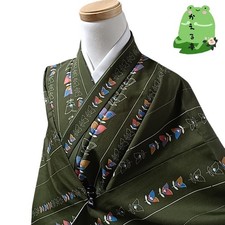 Kaerutei Shi32 Kimono Washable Kimono Synthetic Fiber Fine Pattern Green