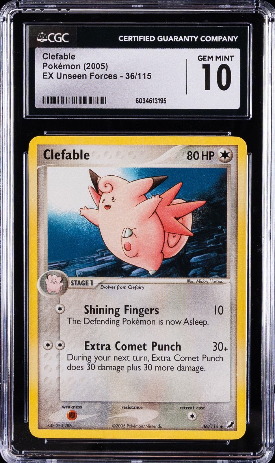 2005 POKEMON EX UNSEEN FORCES #36 CLEFABLE CGC 10 GEM MINT