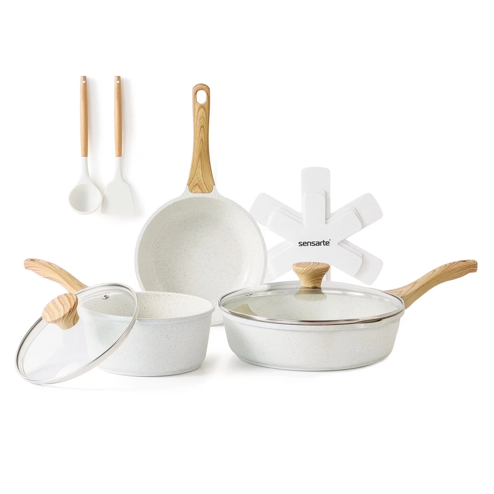 Ceramic Nonstick Pots and Pans Set, 10Pcs Healthy Non Stick Cookware Set
