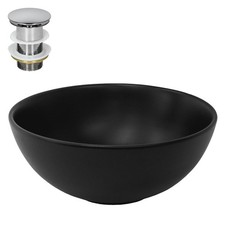 Lavabo céramique noir avec garniture de vidage lave-mains moderne Ø 320 x 135 mm