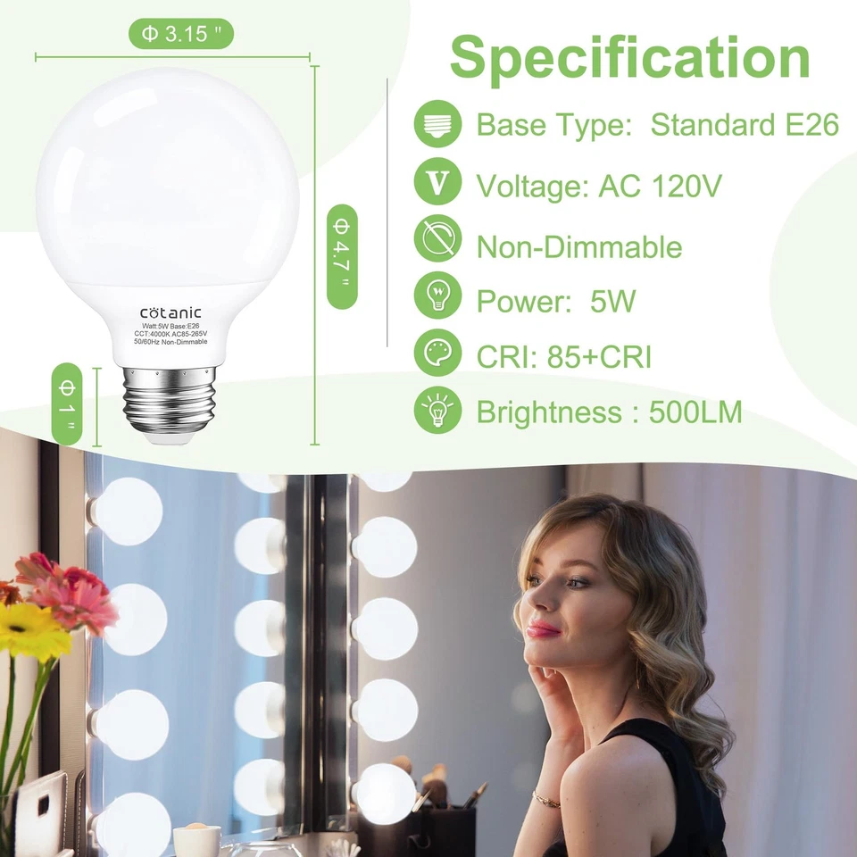 G25 LED Globe Light Bulbs,E26 Standard Base,5W,60 Watt Incandescent Equivalen... - Image 2 of 4