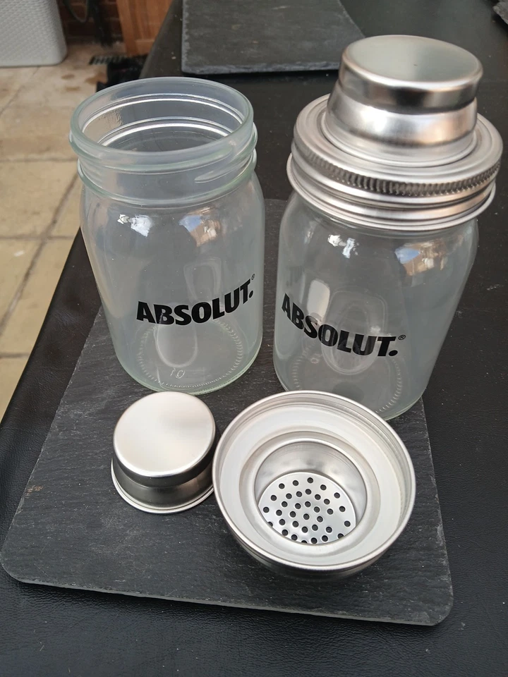 2 X RARE ABSOLUT VODKA BRANDED GLASS MASON JAR COCKTAIL SHAKER Homebar Drink Pub - Image 3 of 4