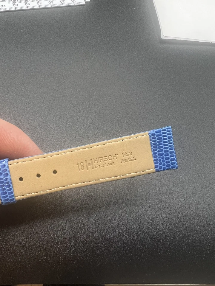 CORREA DE RELOJ DE CUERO GENUINO HIRSCH LIZARDLOOK VINTAGE AZUL 18 MM NUEVO STOCK ANTIGUO Foto 3 de 4