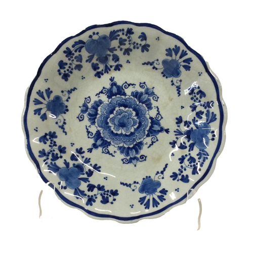 1962 Delft Blue Peony Plate De Porcelain Fles Wall Plate Blue & White Stamped 8" - Picture 2 of 9
