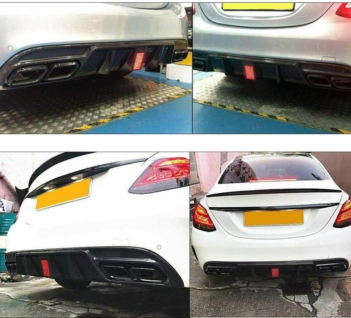 For Mercedes Benz W205 C250 C43 C63 Real Carbon LED Rear Bumper Diffuser Lip - Picture 12 of 12