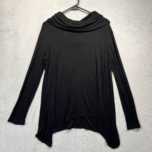 Cable & Gauge cowl neck top womens L black long sleeve stretchy ribbed oversized