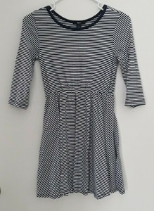 blue and white striped long sleeve dress