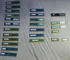 SD CARD LOT OF 27 ASSORTED DIMM, SO-DIMM DDR2. DDR3, DDR4 RAM MODULES,