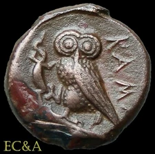 420-405BCE ATHENA-KAMARINA SICILY OWL/HELMETED HEAD OF ATHENA CHOICE VF (AC114)