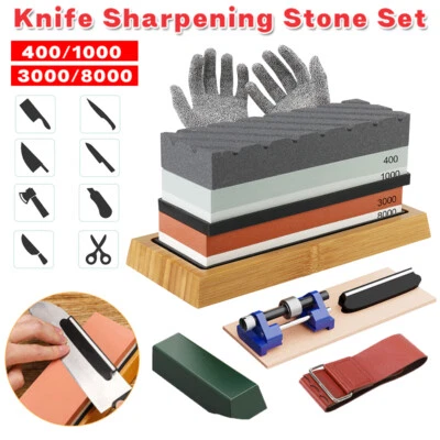 Knife Sharpening Stone Set Professional Whetstone 4 Side Grit 400/1000 3000/8000