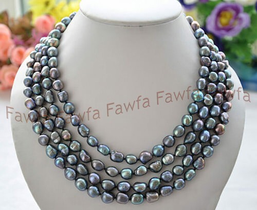 8-9mm Natural White Pink Purple Baroque Pearl Necklace Mix Color 45 long
