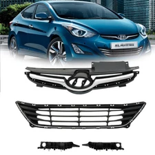 Front Upper Lower Grilles & Bumper Brackets Set For 2014-2016 Hyundai Elantra