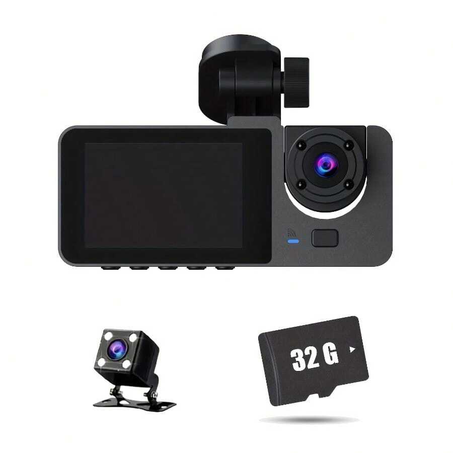 3 Channel 1080P Dash Cam with Front and Interior Recording Capability