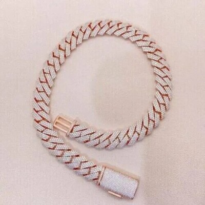 15Ct Round Lab Created Diamond Men's Miami Cuban Link Chain 14K Rose Gold Finish