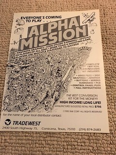 Original 1986 11- 8.5'' Alpha Mission Tradewest arcade  video game AD FLYER