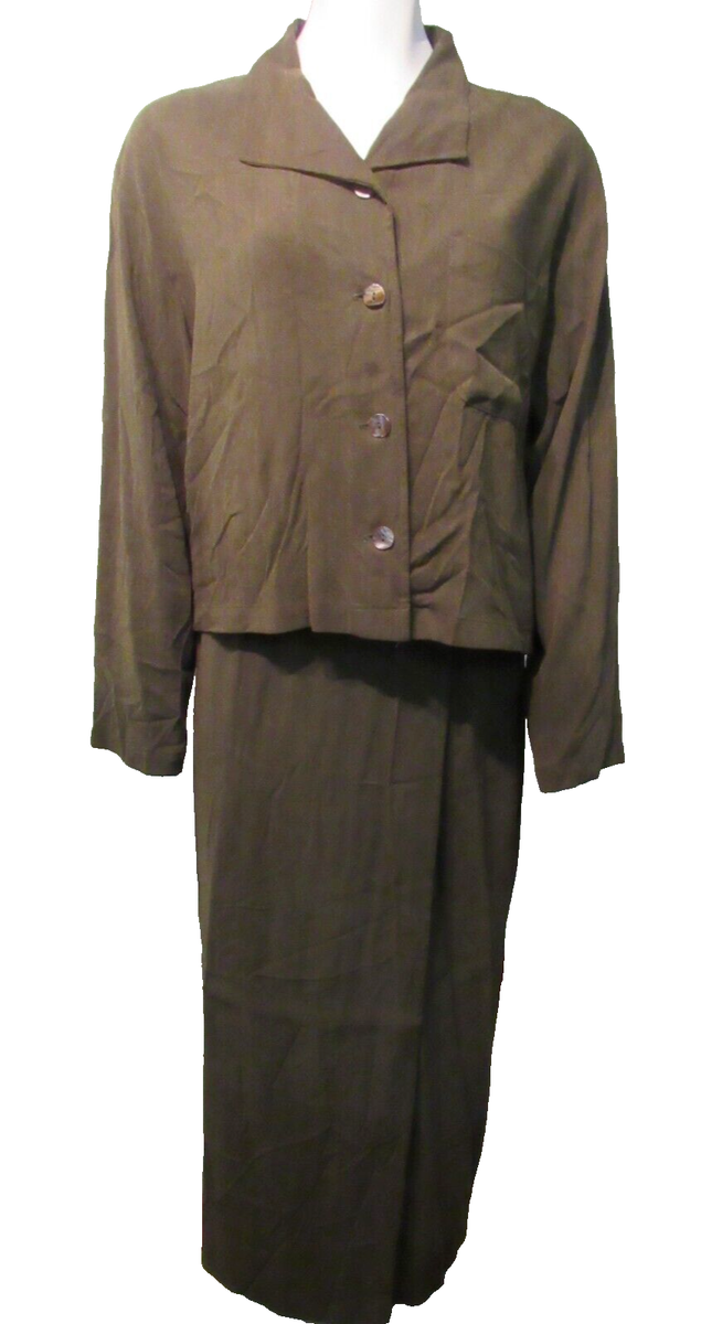 vintage an・an no.22 vintage ubu 18704 earth tencel rayon 2-PC wrap skirt suit army