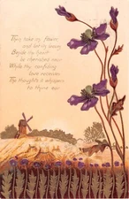 Pretty Purple Poppies by Wheat Field & Windmill With a Poem on 1908 PC-Ser. 1335