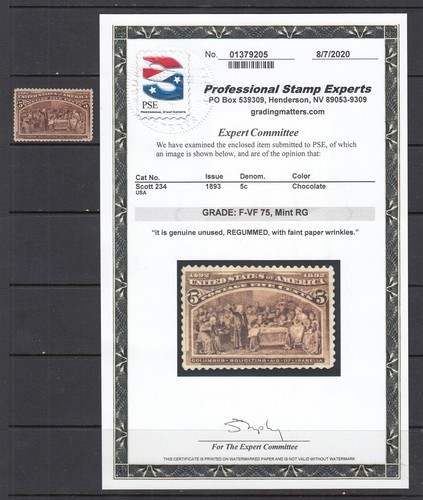 #234 5c Columbus (Mint Regummed) PSE Certified cv$55.00 - 第 1/1 張圖片