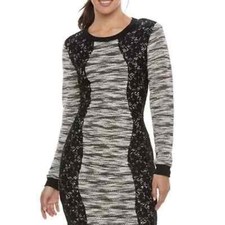 Trixxi Three Pink Hearts Sweater Dress Lace Panel Long Sleeve Knit Mini Med.