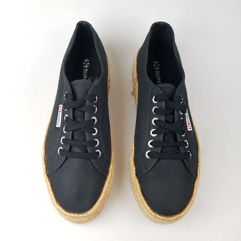 SUPERDRY 'Platform' Sz W 10.5 / M 9 US Shoes Black Canvas | 3+ Extra 10% Off - Imagem 3 de 4