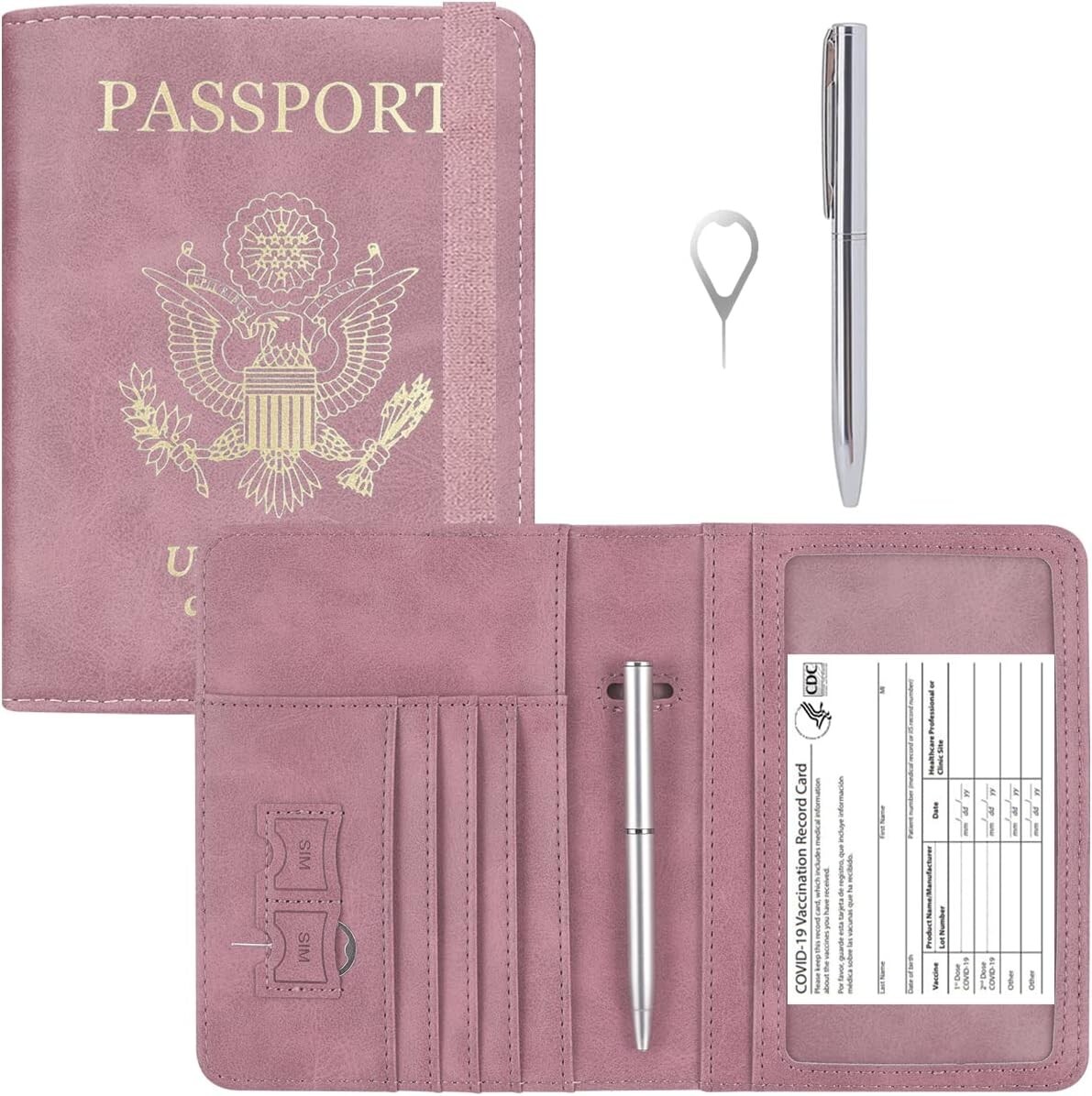 RFID Blocking Rose Gold Leather Passport Holder Travel Wallet Case-image