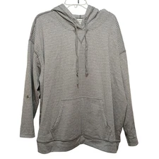 CJ Banks Womens 3X Hoodie Sweatshirt Shirt Gray White Stretchy Travel Casual Top