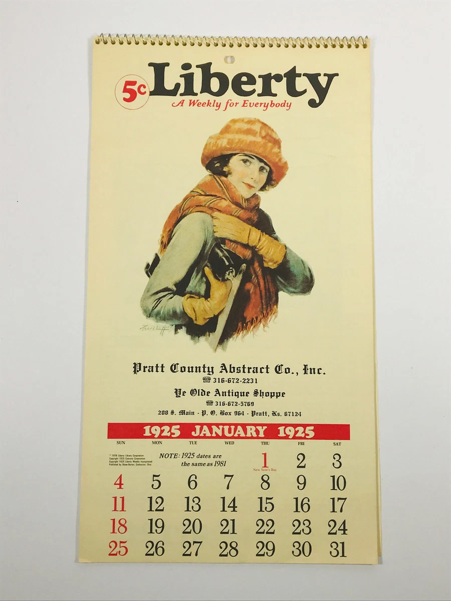 1981 1925 Pratt Kansas Vintage Style Calendar Liberty KS | eBay