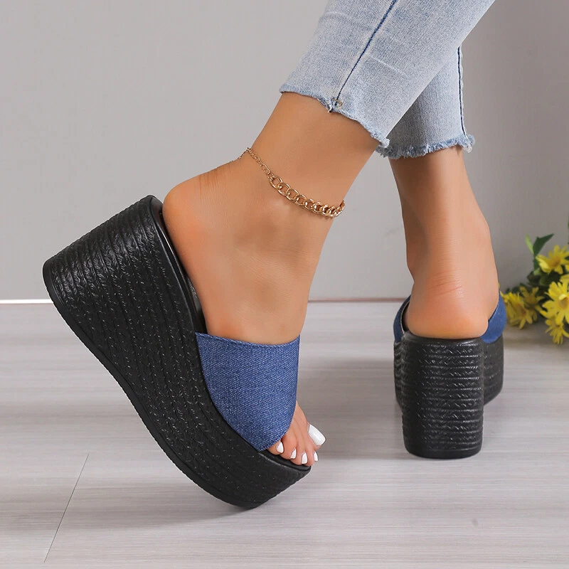 Женские летние сандалии дамские тапочки с открытым носком туфли мулы на танкетке каблук на платформе - Изображение 4 из 4