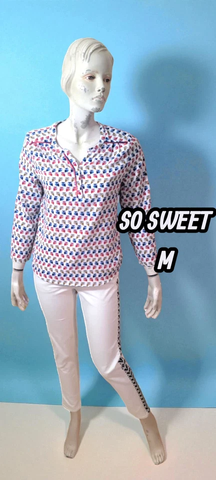 So Sweet Taille 38 Superbe blouse manches longues blanc bleu marine rouge - Photo 1/4