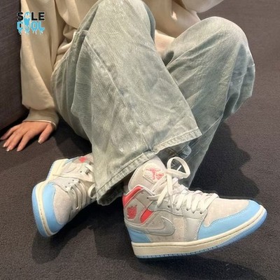 Air Jordan 1 Mid Sail Blue Chill Hot Lava women's Basketball Shoes
