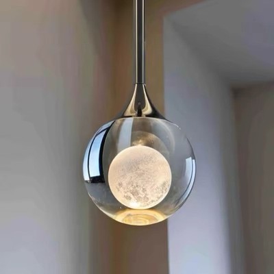 Elif Moon Pendelleuchte - moderne Kristall Kugel Lampe schwarz/silber Deckenleuchte