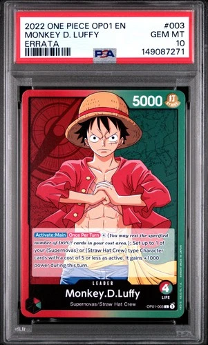 2022 ONE PIECE OP01-ROMANCE DAWN ERRATA #003 MONKEY D. LUFFY PSA 10