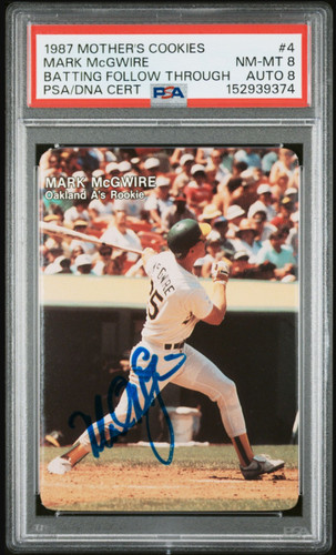 1987 Mother's Cookies Mark McGwire Signed Baseball Card #4 PSA 8 DNA 8 Certified