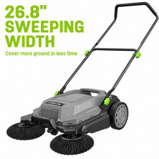 DELI Steelite 26.8" Width Walk-Behind Floor Sweeper 6.4-Gallon Waste Container