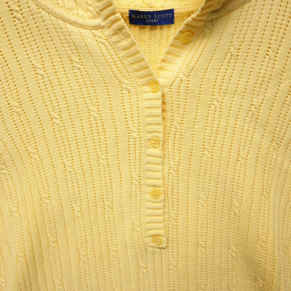 Suéter esportivo feminino Karen Scott XL amarelo com capuz Henley malha de cabo macio preppy - Imagem 3 de 4
