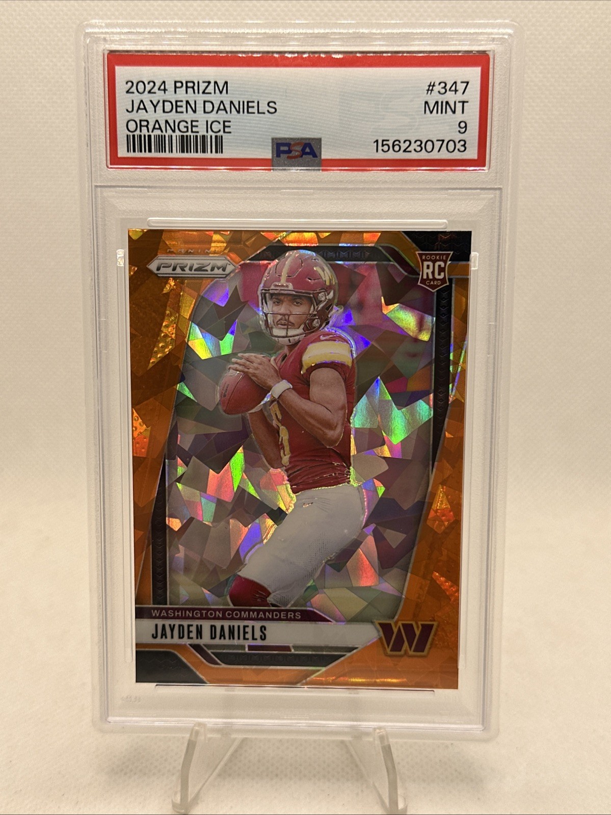 2024 Panini Prizm #347 Jayden Daniels (RC) (Orange Ice) (PSA 9)