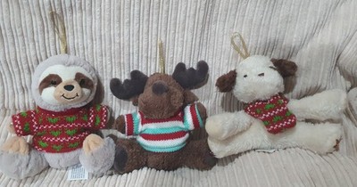 3x HUGFUN International Christbaumschmuck Faultier Elch Hund Plüschtier 5/6 Zoll