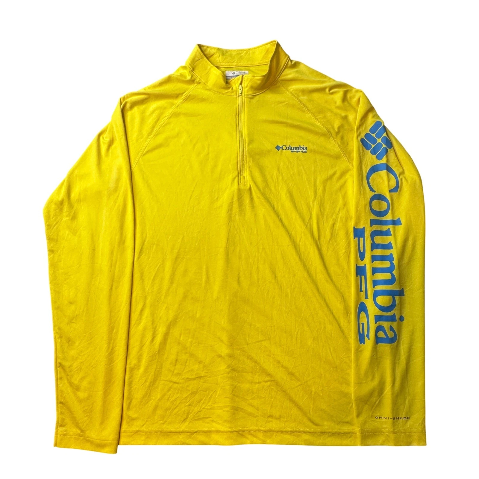 Columbia Pullover Mens M Yellow PFG Omni-Shade Quarter Zip Performance Fishing