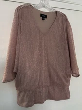 MSK Blush Pink Shimmer Blouse Size XL EUC 3/4 Bell Sleeves