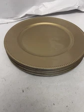 10 plastic ornate large golden color plates