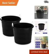 Durable 2-Pack Utility Tubs - 17 Gallon Black Plastic Buckets with Rope Handles