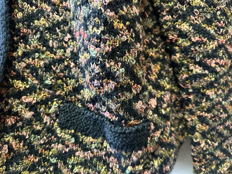 Peruvian Connection Women XL Black Multi Boulce Knit Wool Blend Cardigan Sweater - Image 4 of 4